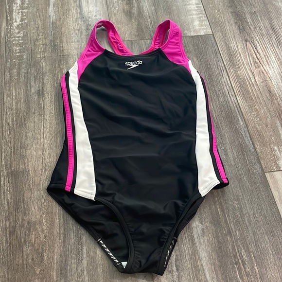 Speedo Girls Swimsuits One Piece black  pink Size 12 - Picture 1 of 6